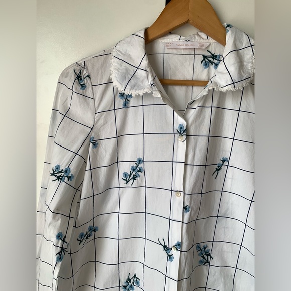 Zara XS Blouse Embroidered Flower TOP Peter Pan VINTAGE Style - Picture 2 of 6